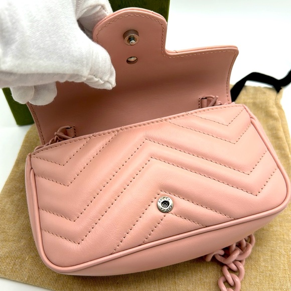 Gucci Calfskin Matelasse Monochrome GG Marmont Chain Belt Bag Perfect Pink - Picture 12 of 16